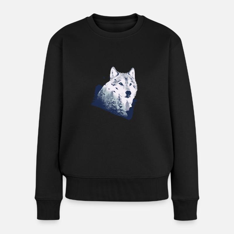 Wolf Motiv Natur Wölfe - Frauen Premium Bio Pullover - Schwarz