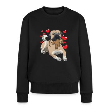 Kangal Hund mit Stofftier und vielen Herzen - Frauen Premium Bio Pullover - Schwarz - Vorne - Julia (174cm)