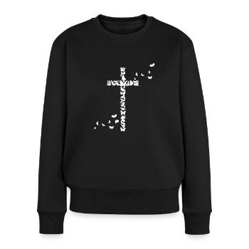 Jesu Christen Christentum Schmetterlinge Kreuz - Frauen Premium Bio Pullover - Schwarz - Vorne - Julia (174cm)