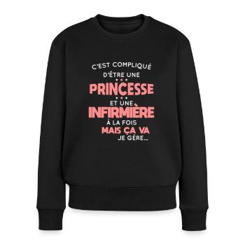 Compliqué d'être une princesse et une infirmière - Pull Premium bio Femme - noir - Devant - Julia (174cm)