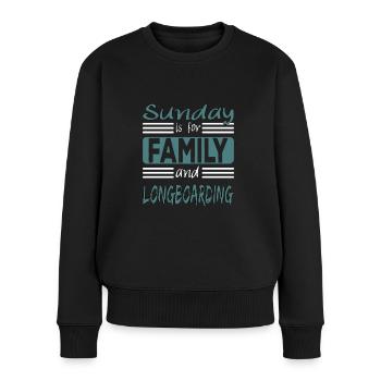 Le dimanche est pour la famille et le Longboard Spruch - Pull Premium bio Femme - noir - Devant - Julia (174cm)