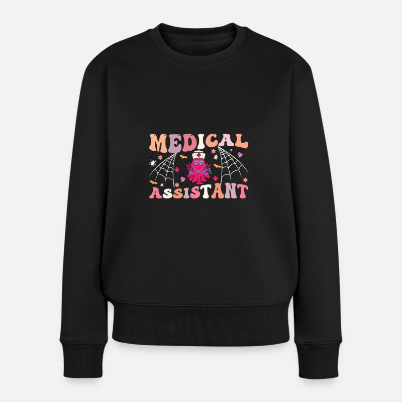 Medicinsk assistent Spooky Ghost spinder sin - Premium økologisk sweatshirt til kvinder - sort