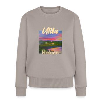 Utila, Honduras Sonnenuntergang - Frauen Premium Bio Pullover - Taupe - Vorne - Julia (174cm)
