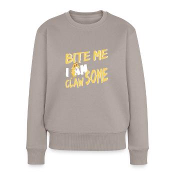 Beiß mich, ich bin Klauen-eine beißende Katze - Frauen Premium Bio Pullover - Taupe - Vorne - Julia (174cm)