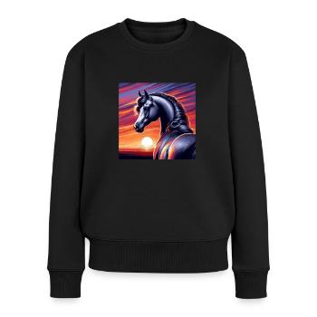 Dessin de cheval arabe - Pull Premium bio Femme - noir - Devant - Julia (174cm)