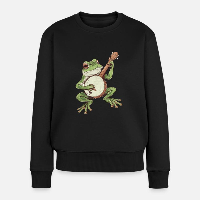 Grenouille Banjo Champignons Cottagecore Graphique Naturecore - Pull Premium bio Femme - noir