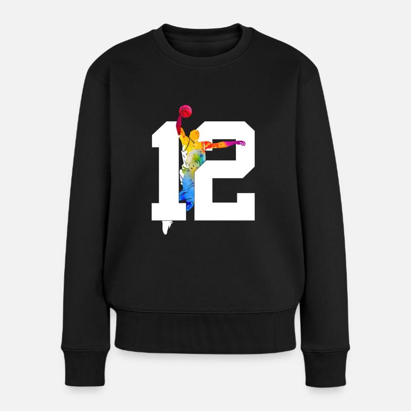 NUMMER 12 BASKETBALL 12. GEBURTSTAG - Frauen Premium Bio Pullover - Schwarz