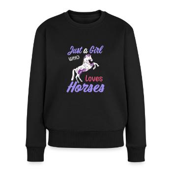 Juste une fille qui aime les chevaux - Pull Premium bio Femme - noir - Devant - Julia (174cm)