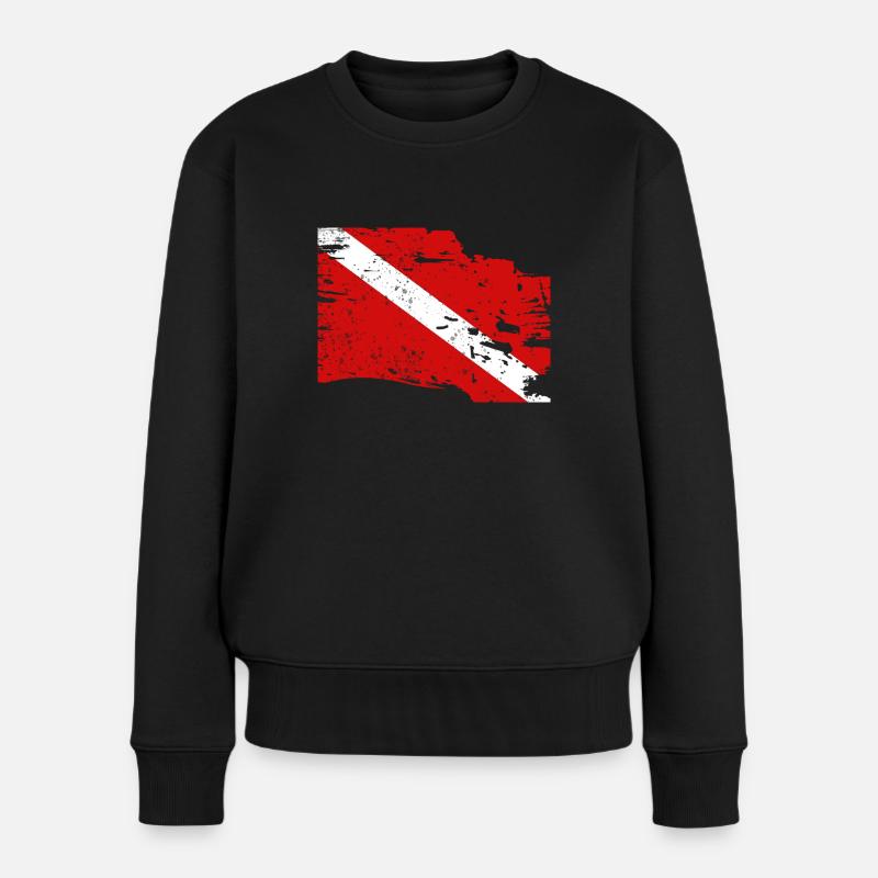 Vintage Taucherflagge - Frauen Premium Bio Pullover - Schwarz