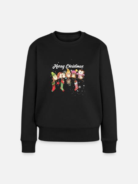 Frohe Weihnachten Eule - Frauen Premium Bio Pullover - Schwarz