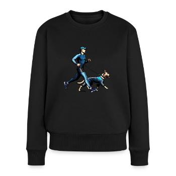 Laufen mit dem Hund Jogger mit Hund Hundebesitzer - Frauen Premium Bio Pullover - Schwarz - Vorne - Julia (174cm)