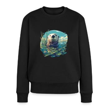 Seeotter - Frauen Premium Bio Pullover - Schwarz - Vorne - Julia (174cm)