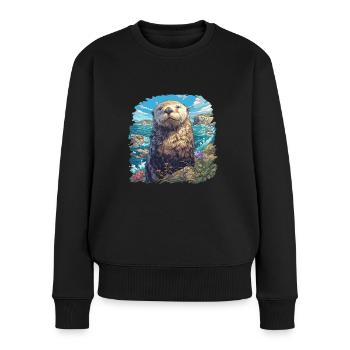 Seeotter - Frauen Premium Bio Pullover - Schwarz - Vorne - Julia (174cm)