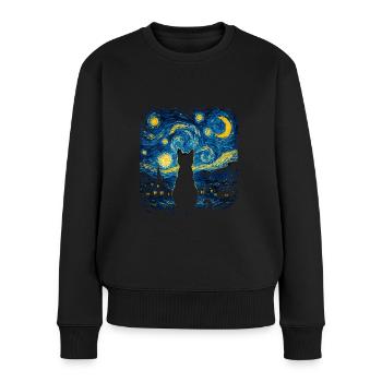 Katzen-Silhouette Sternennacht - Frauen Premium Bio Pullover - Schwarz - Vorne - Julia (174cm)
