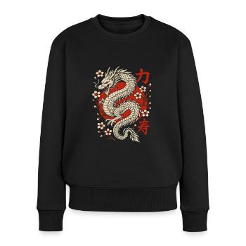 Chiński smok i kwiaty wiśni - Ekologiczna damska bluza Premium - czarny - Przód - Julia (174cm)