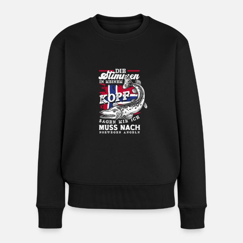 Norwegen Angeln Spruch Lustiges Design - Frauen Premium Bio Pullover - Schwarz