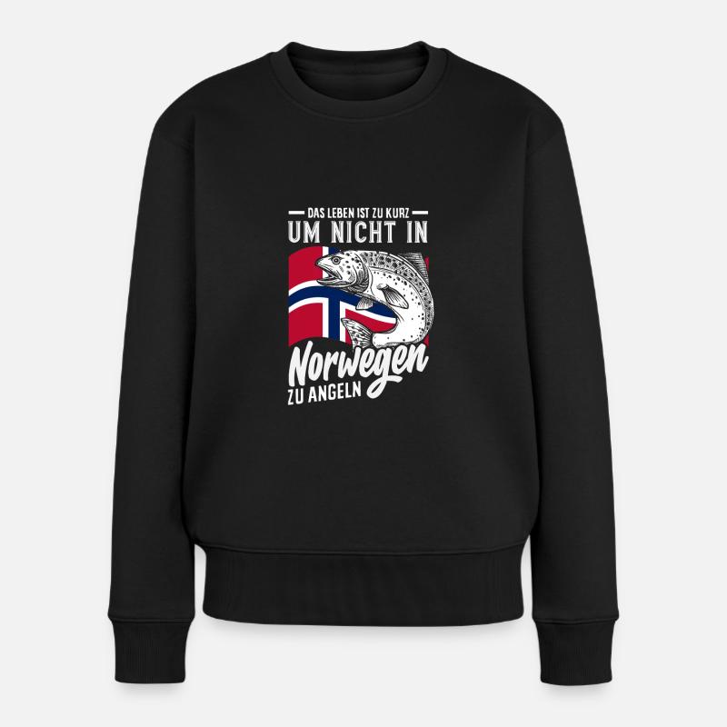 Norwegen Angeln Spruch Lustiges Design - Frauen Premium Bio Pullover - Schwarz