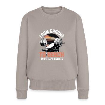Brusttraining Bodybuilder From Ground To Bench - Frauen Premium Bio Pullover - Taupe - Vorne - Julia (174cm)