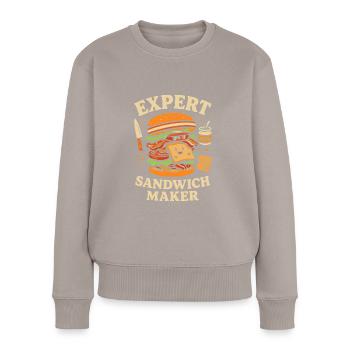 Experte für Sandwichherstellung - Frauen Premium Bio Pullover - Taupe - Vorne - Julia (174cm)