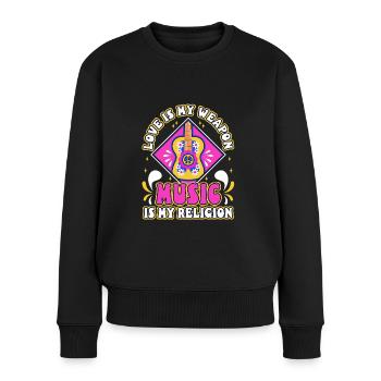 Love is my weapon, music is my religion. - Frauen Premium Bio Pullover - Schwarz - Vorne - Julia (174cm)
