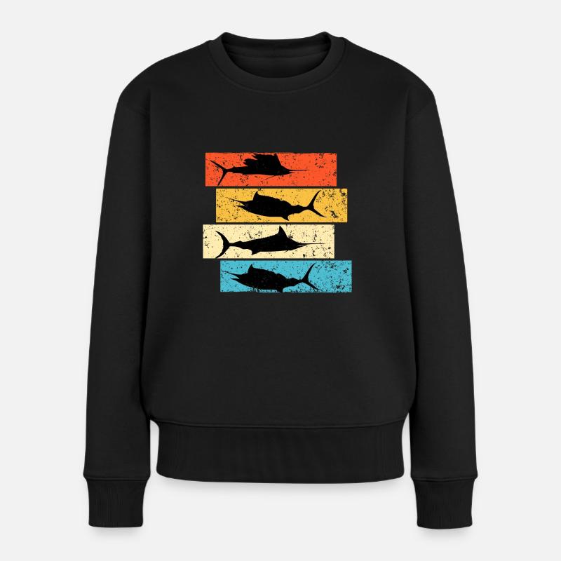 Retro Schwertfisch Marlin Big Game fishing - Frauen Premium Bio Pullover - Schwarz
