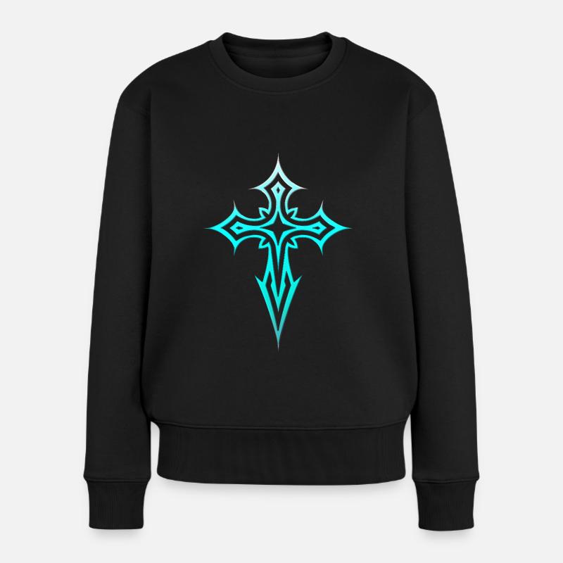 Croix gothique Y2K Emo Croix Gothique Esthétique Tribal - Pull Premium bio Femme - noir