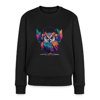 Kopfhörer Eule - Frauen Premium Bio Pullover - Schwarz - Vorne - Julia (174cm)