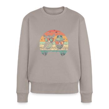 Eule Retro vintage - Frauen Premium Bio Pullover - Taupe - Vorne - Julia (174cm)
