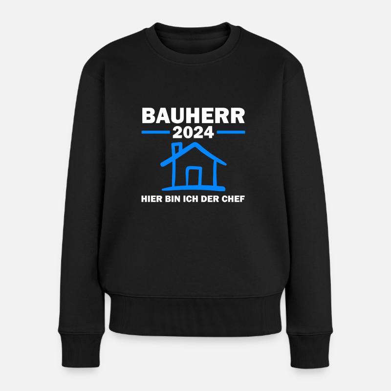 Bauherr 2024 Hausbau Baubeginn Geschenk - Frauen Premium Bio Pullover - Schwarz