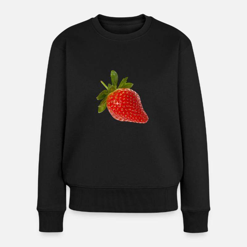 Erdbeere - Frauen Premium Bio Pullover - Schwarz