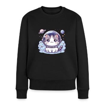 Cute Astro Cat süße Katze im Weltall Geschenk - Frauen Premium Bio Pullover - Schwarz - Vorne - Julia (174cm)
