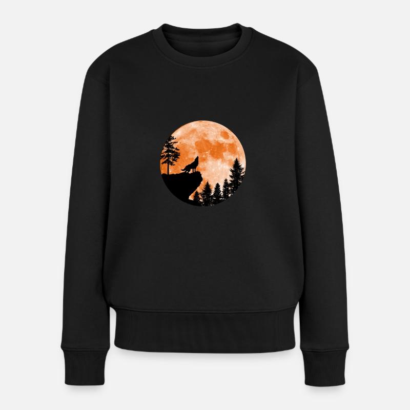 Howling Wolf Moon - Heulender Wolf - Frauen Premium Bio Pullover - Schwarz