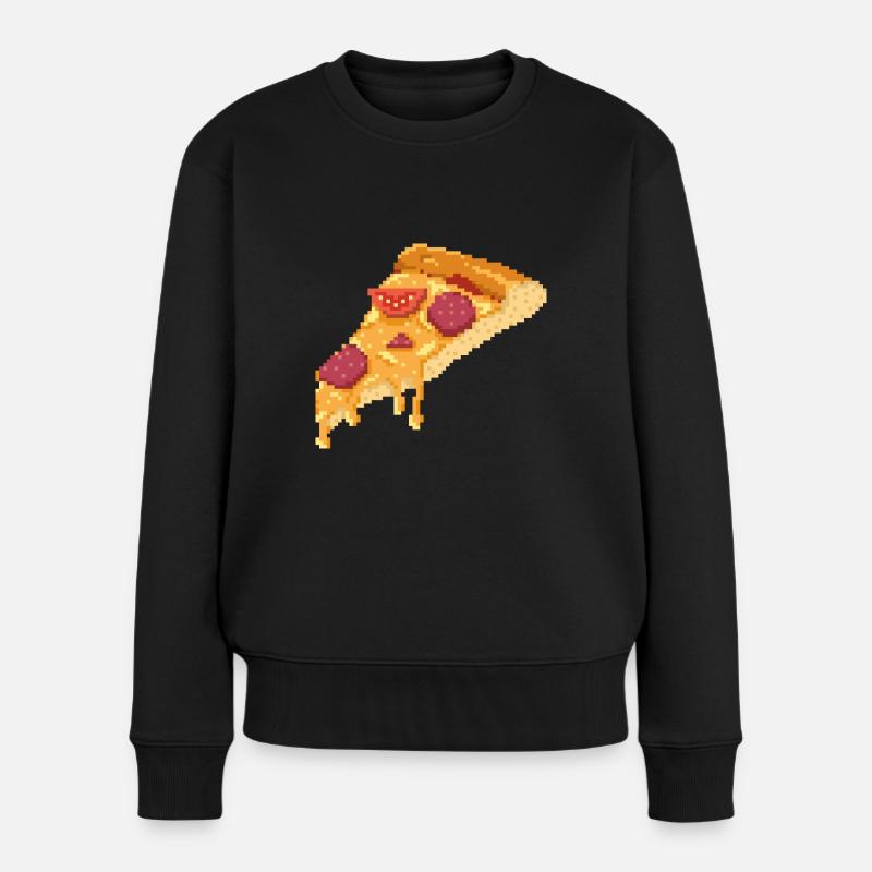 Retro Pixel Pizza - Frauen Premium Bio Pullover - Schwarz