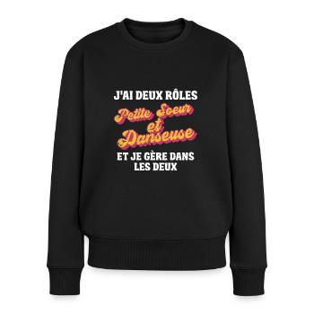 petite soeur danseuse je gère rétro 80s humour - Pull Premium bio Femme - noir - Devant - Julia (174cm)