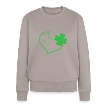 Chat Cloverleaf Coeur Amour - Pull Premium bio Femme - taupe - Devant - Julia (174cm)