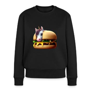 Einhorn Cheeseburger - Frauen Premium Bio Pullover - Schwarz - Vorne - Julia (174cm)