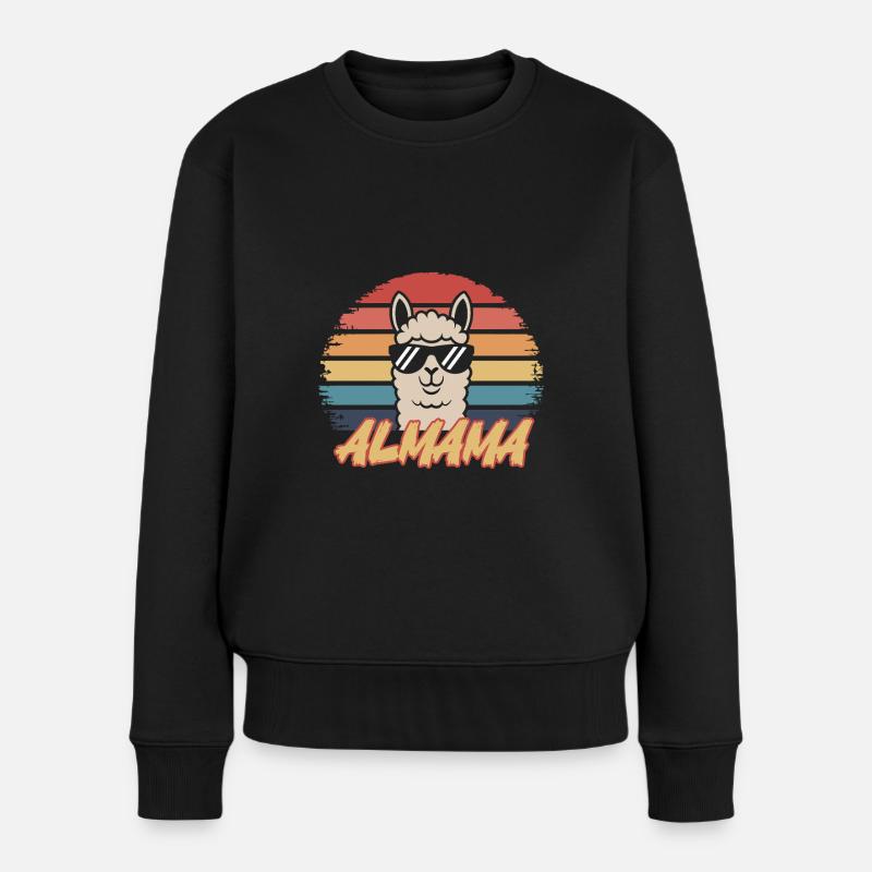 Retro Alpaka Shirt – ALMAMA Design - Frauen Premium Bio Pullover - Schwarz