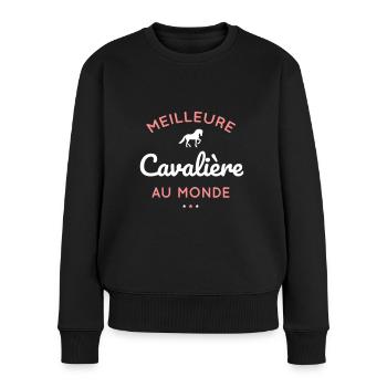 Cadeau équitation - Meilleure cavalière au monde. - Pull Premium bio Femme - noir - Devant - Julia (174cm)