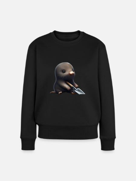 Niedlicher Maulwurf mit Schaufel - Frauen Premium Bio Pullover - Schwarz