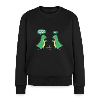 Dino Einhorn Witz Dinosaurier Cartoon Comic - Frauen Premium Bio Pullover - Schwarz - Vorne - Julia (174cm)