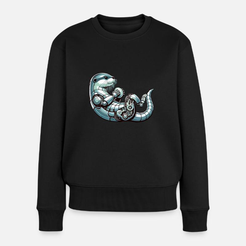 Otter Roboter, Robootter, Roboter-Otter - Frauen Premium Bio Pullover - Schwarz
