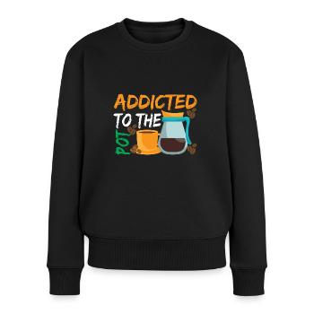 Süchtig nach The Pod Kaffee - Frauen Premium Bio Pullover - Schwarz - Vorne - Julia (174cm)