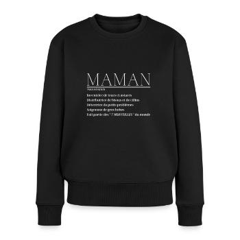 Maman définition humour - Pull Premium bio Femme - noir - Devant - Julia (174cm)