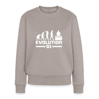 Evolution de l’homme DJ Techno Vinyle Rétro Vintage - Pull Premium bio Femme - taupe - Devant - Julia (174cm)