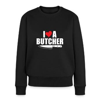 Metzger Liebe Metzgerei Fleischer - Frauen Premium Bio Pullover - Schwarz - Vorne - Julia (174cm)