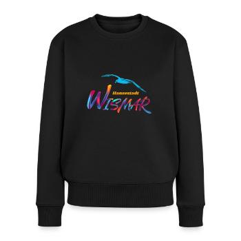 Wismar-Hansestadt-Möwe - Frauen Premium Bio Pullover - Schwarz - Vorne - Julia (174cm)