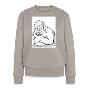 Nachdenklicher Gorilla - Frauen Premium Bio Pullover - Taupe - Vorne - Julia (174cm)