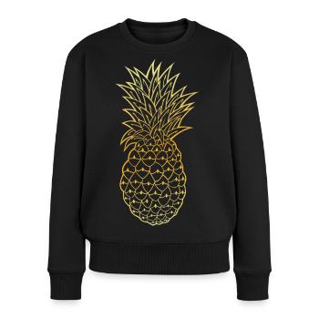 Gold Umriss Ananas Tropisches Design - Frauen Premium Bio Pullover - Schwarz - Vorne - Julia (174cm)