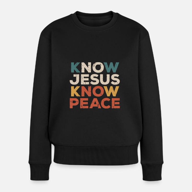 Know Jesus Know Peace Retro Glaubensspruch - Frauen Premium Bio Pullover - Schwarz