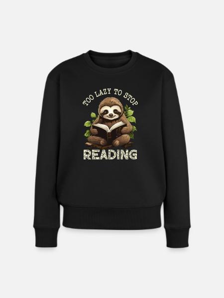 Bücher Lesen Faultier - Frauen Premium Bio Pullover - Schwarz
